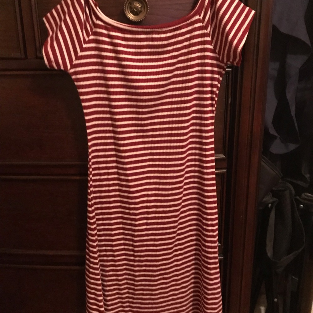 Off the shoulder, burgundy dress